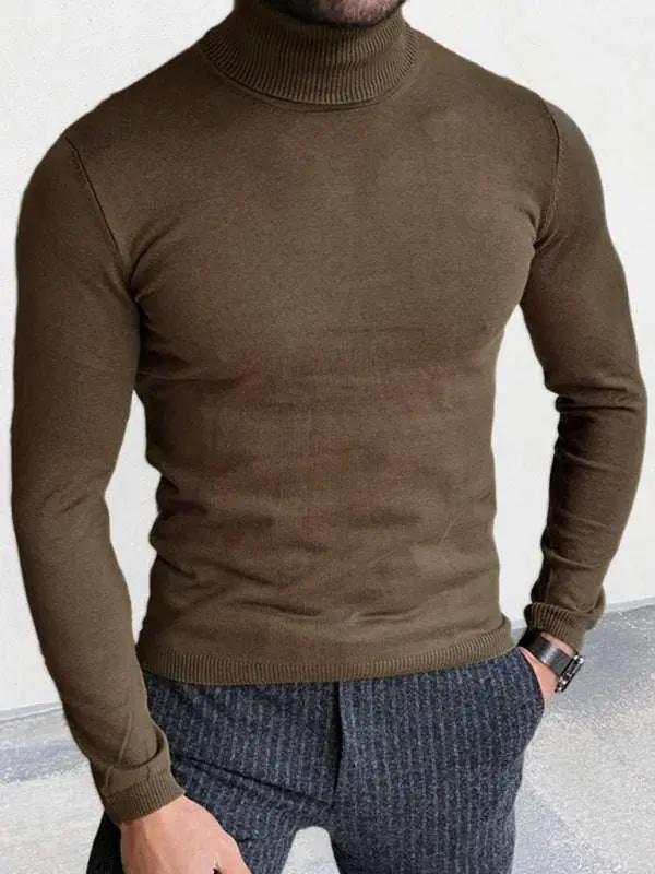 Sleek Slim-Fit Men's Turtleneck Pullover - Cozy Autumn-Winter Essential - MENLL